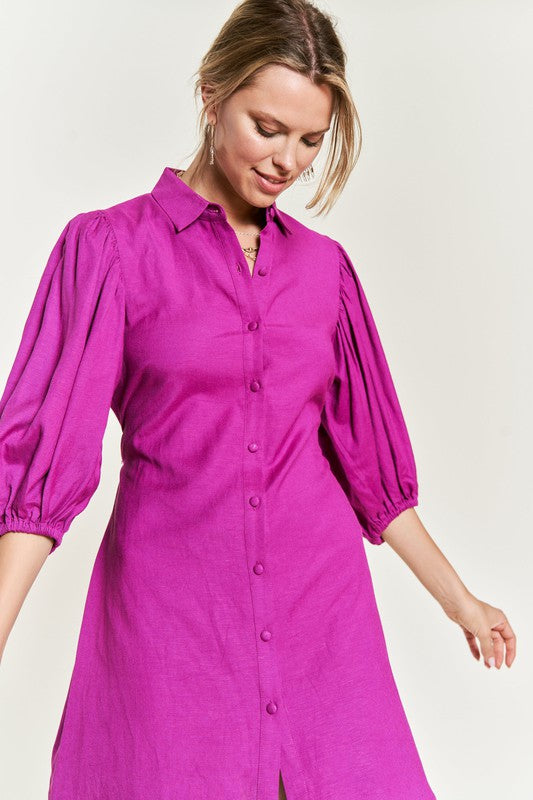 SOLID BUTTON DOWN DRESS PLUS JBJ1004P-Charmful Clothing Boutique