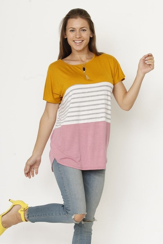 Three color block tunic top-Charmful Clothing Boutique