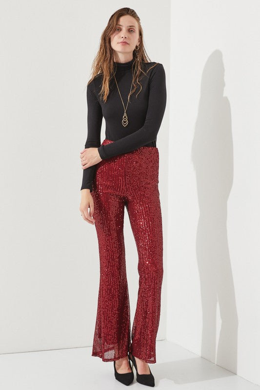 HIGHWAIST SEQUIN PANTS KRP3080-Charmful Clothing Boutique