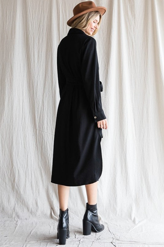 Button down shirt long dress PLUS 30-545P-Charmful Clothing Boutique