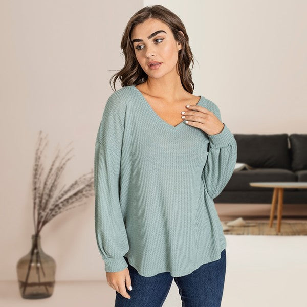 Balloon Sleeve V Neck Top-Charmful Clothing Boutique