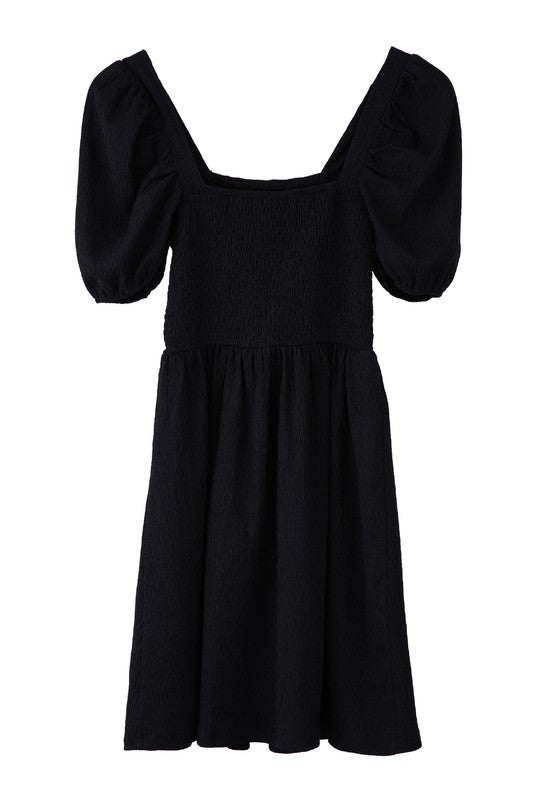 Puff sleeved smocked dress-Charmful Clothing Boutique