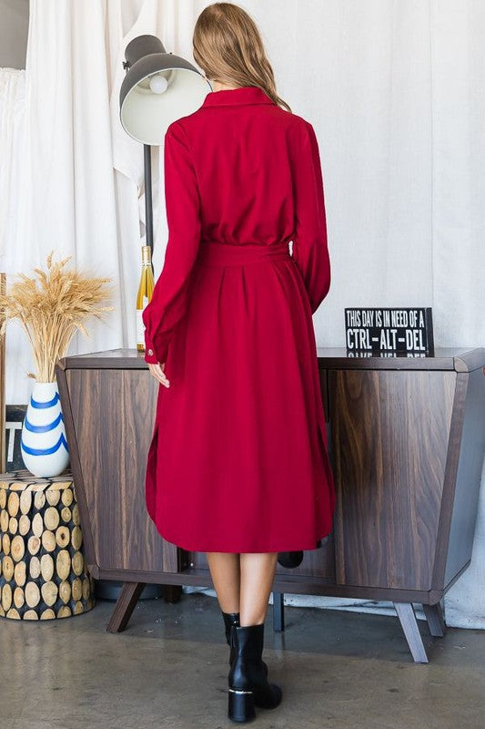 Button down shirt long dress PLUS 30-545P-Charmful Clothing Boutique
