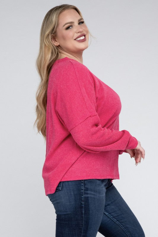 Plus Ribbed Brushed Melange Hacci Sweater-Charmful Clothing Boutique