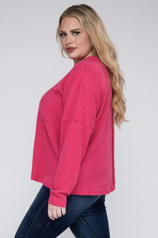 Plus Ribbed Brushed Melange Hacci Sweater-Charmful Clothing Boutique