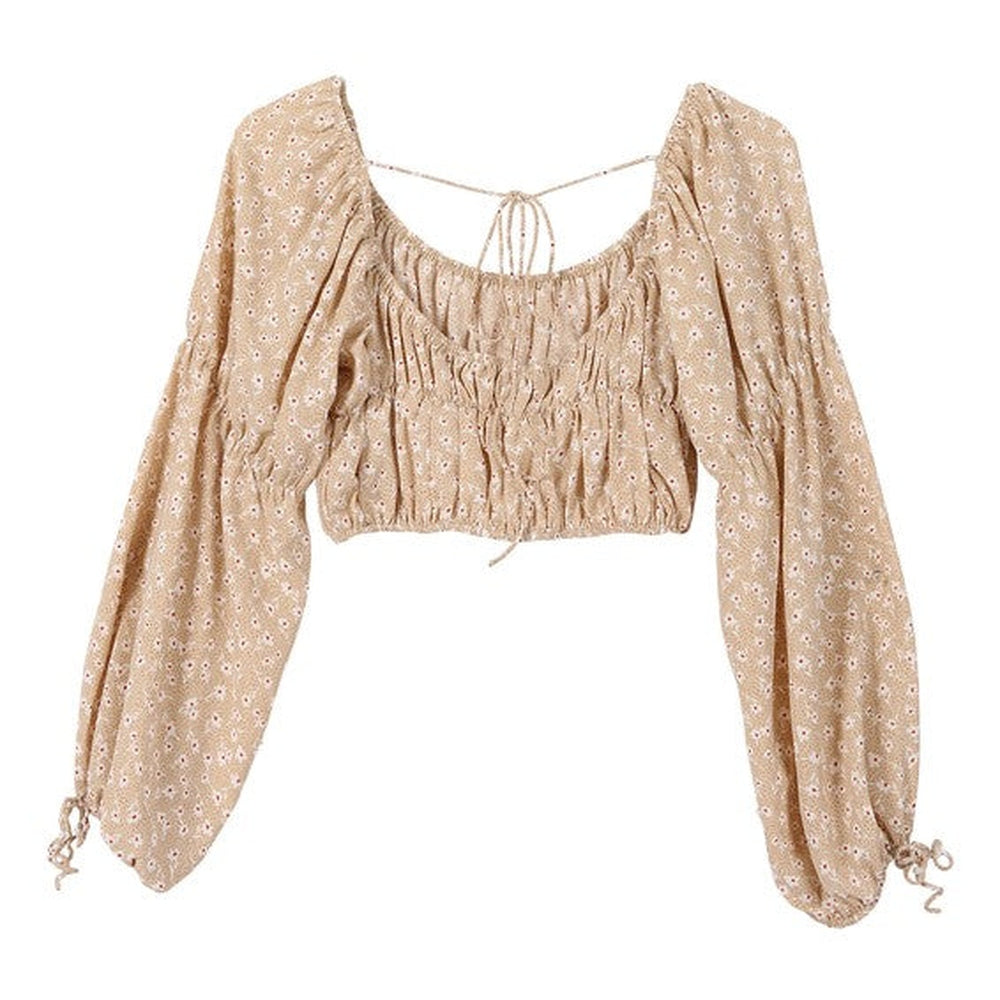 LS square neck floral crop top-Charmful Clothing Boutique