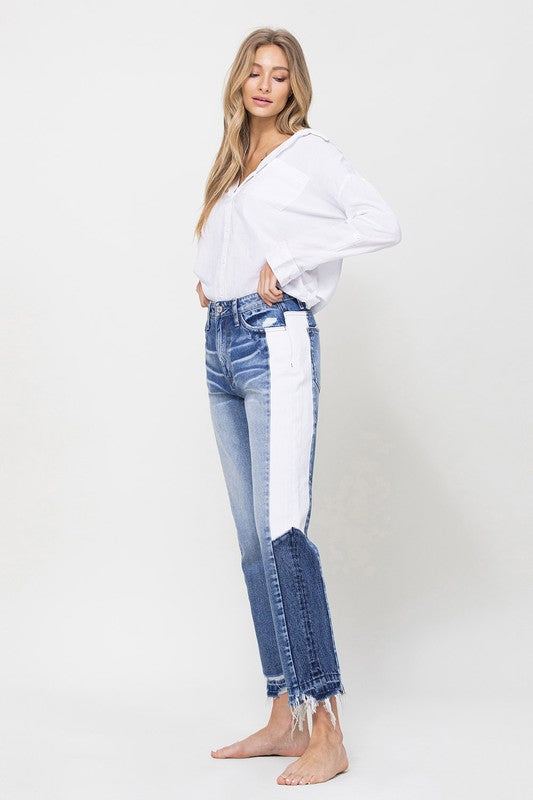Super HIgh RIse Straight W/Side Blocking Panel-Charmful Clothing Boutique