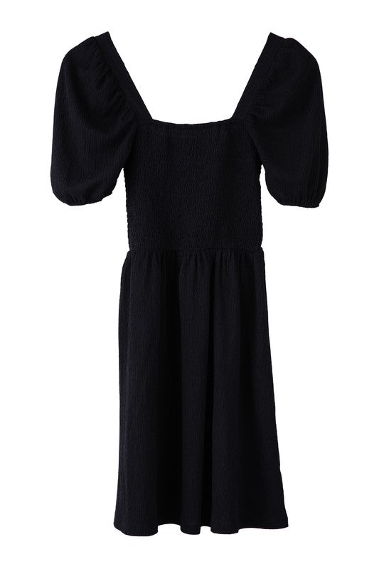 Puff sleeved smocked dress-Charmful Clothing Boutique