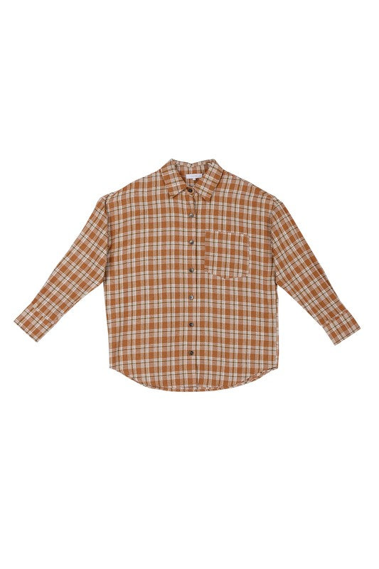 Autumn beige plaid shirts-Charmful Clothing Boutique