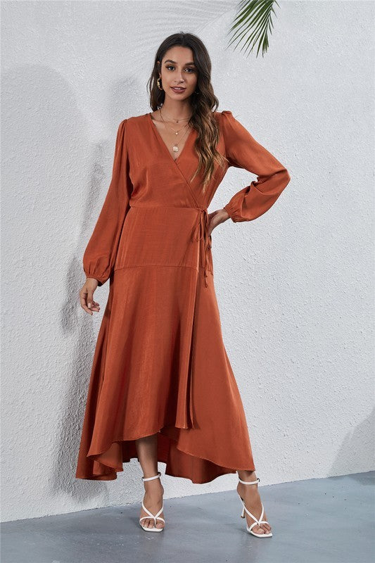 Women's V Neck Long Sleeve Maxi Dress-Charmful Clothing Boutique
