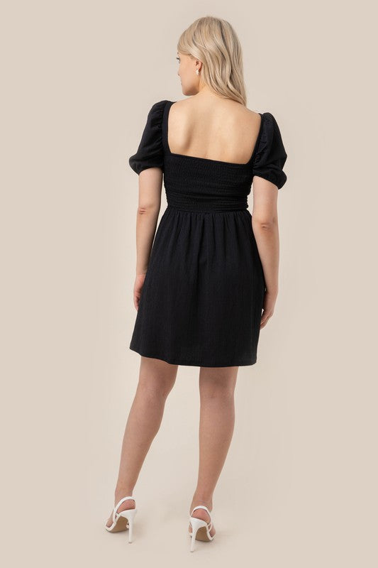 Puff sleeved smocked dress-Charmful Clothing Boutique