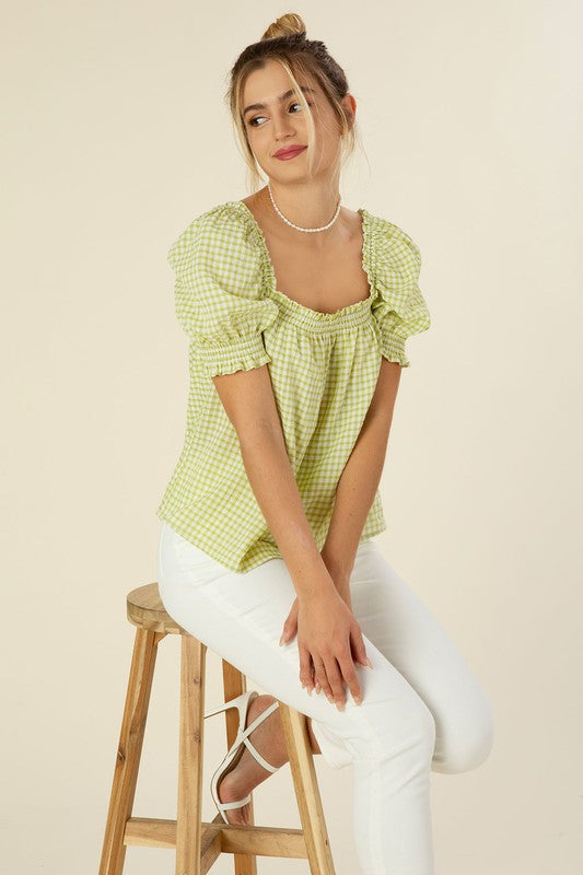 Smocked blouse with puff sleeve-Charmful Clothing Boutique