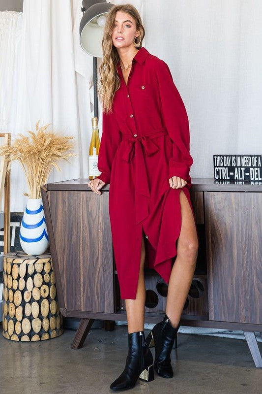 Button down shirt long dress PLUS 30-545P-Charmful Clothing Boutique