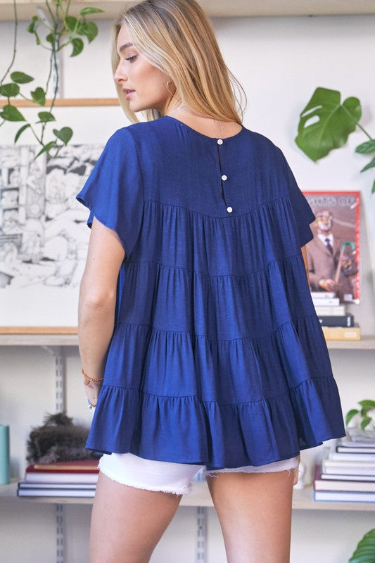 Solid Flared Short Sleeve Top-Charmful Clothing Boutique