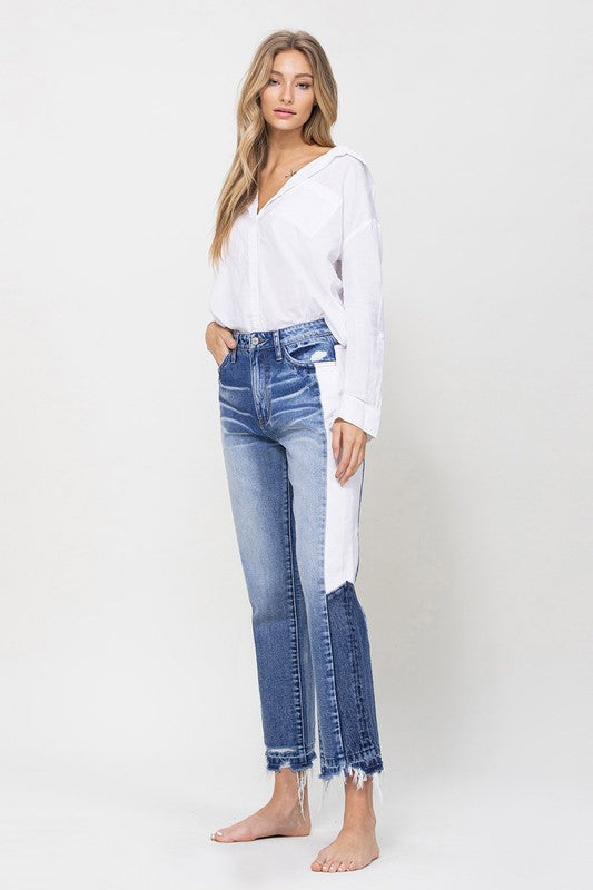 Super HIgh RIse Straight W/Side Blocking Panel-Charmful Clothing Boutique