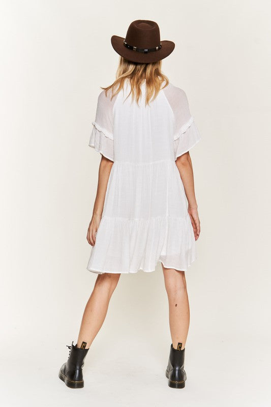 Ruffled neck tiered mini dress JBJ1054A-Charmful Clothing Boutique