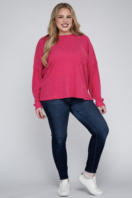 Plus Ribbed Brushed Melange Hacci Sweater-Charmful Clothing Boutique
