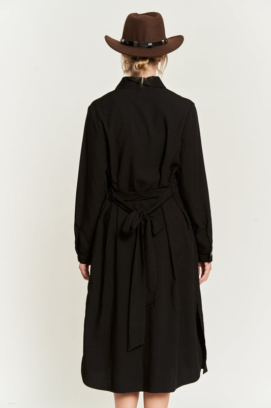 SOLID BUTTON DOWN BELTED LONG DRESS 30-545-Charmful Clothing Boutique