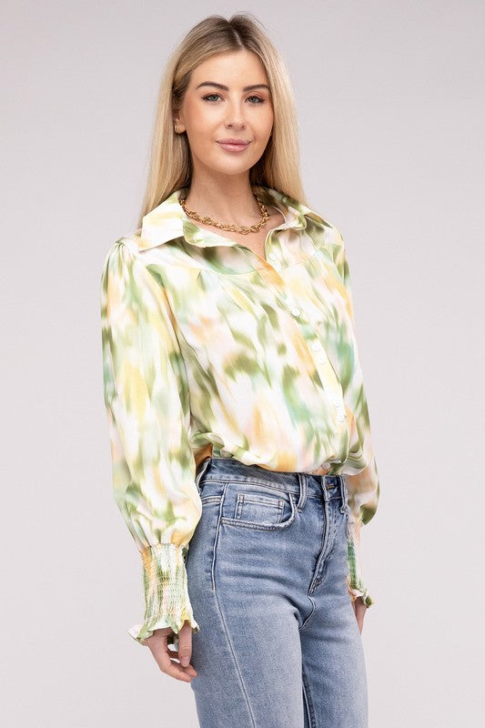Allover Printed Long Sleeve Blouse-Charmful Clothing Boutique