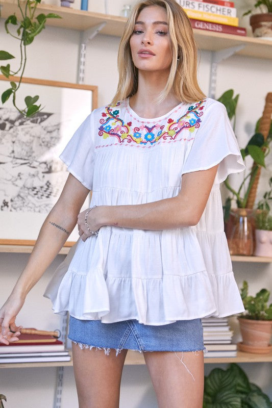 Solid Flared Short Sleeve Top-Charmful Clothing Boutique