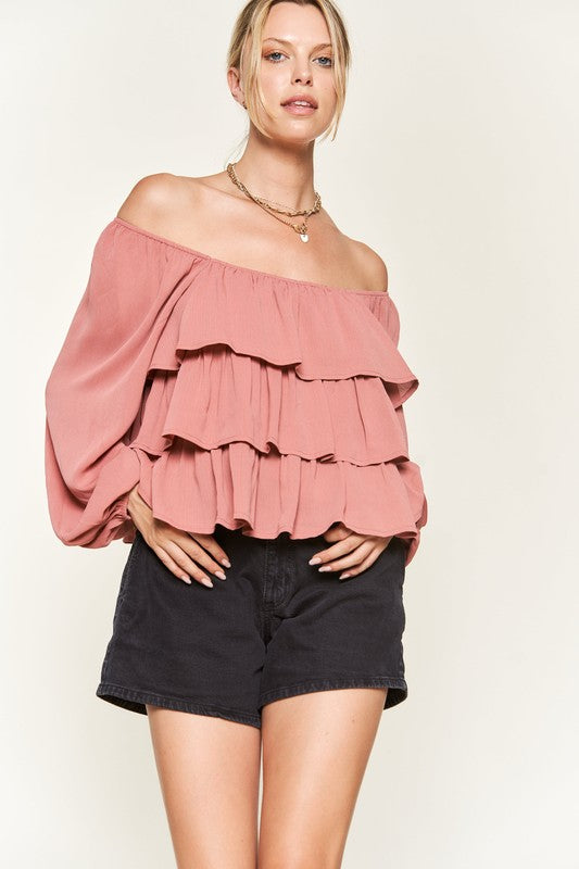 Tiered flounce designed Blouse JJT5023-Charmful Clothing Boutique