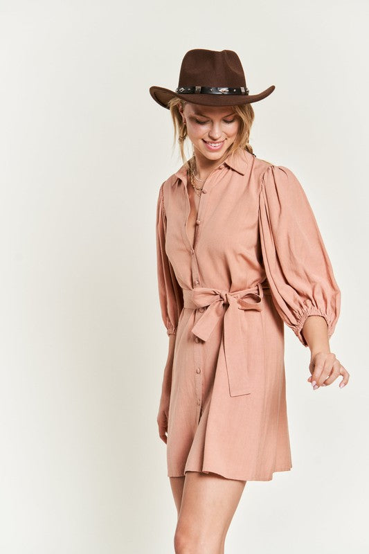 SOLID BUTTON DOWN DRESS PLUS JBJ1004P-Charmful Clothing Boutique