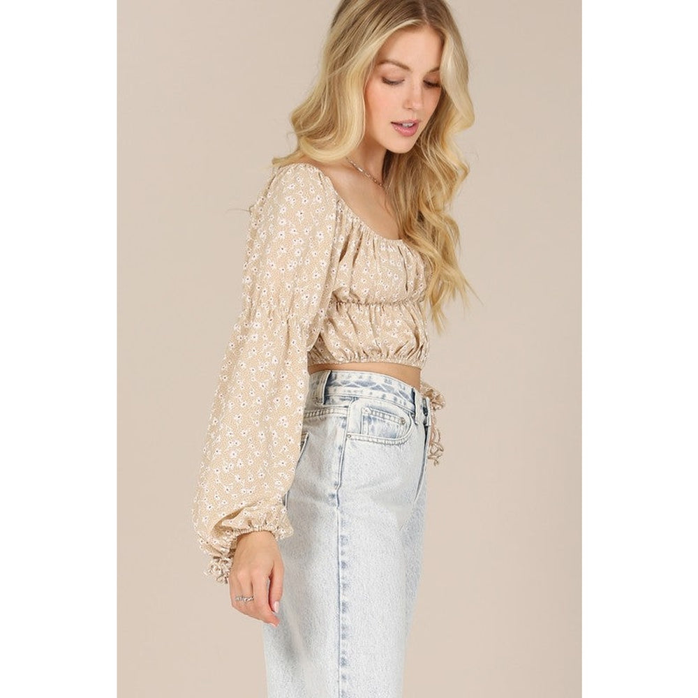 LS square neck floral crop top-Charmful Clothing Boutique