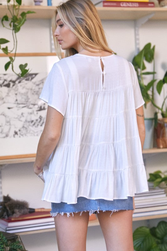 Solid Flared Short Sleeve Top-Charmful Clothing Boutique