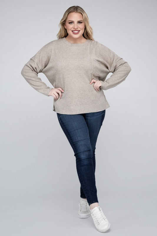 Plus Ribbed Brushed Melange Hacci Sweater-Charmful Clothing Boutique