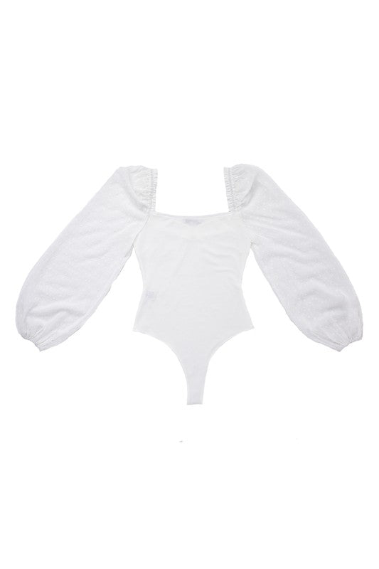 LS shirring sleeve bodysuit-Charmful Clothing Boutique