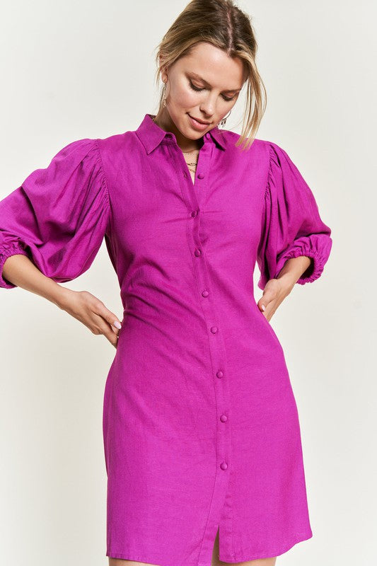 SOLID BUTTON DOWN DRESS PLUS JBJ1004P-Charmful Clothing Boutique