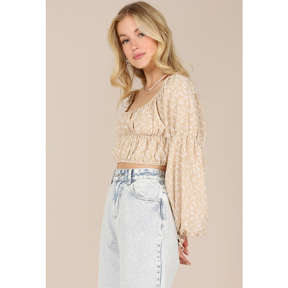 LS square neck floral crop top-Charmful Clothing Boutique