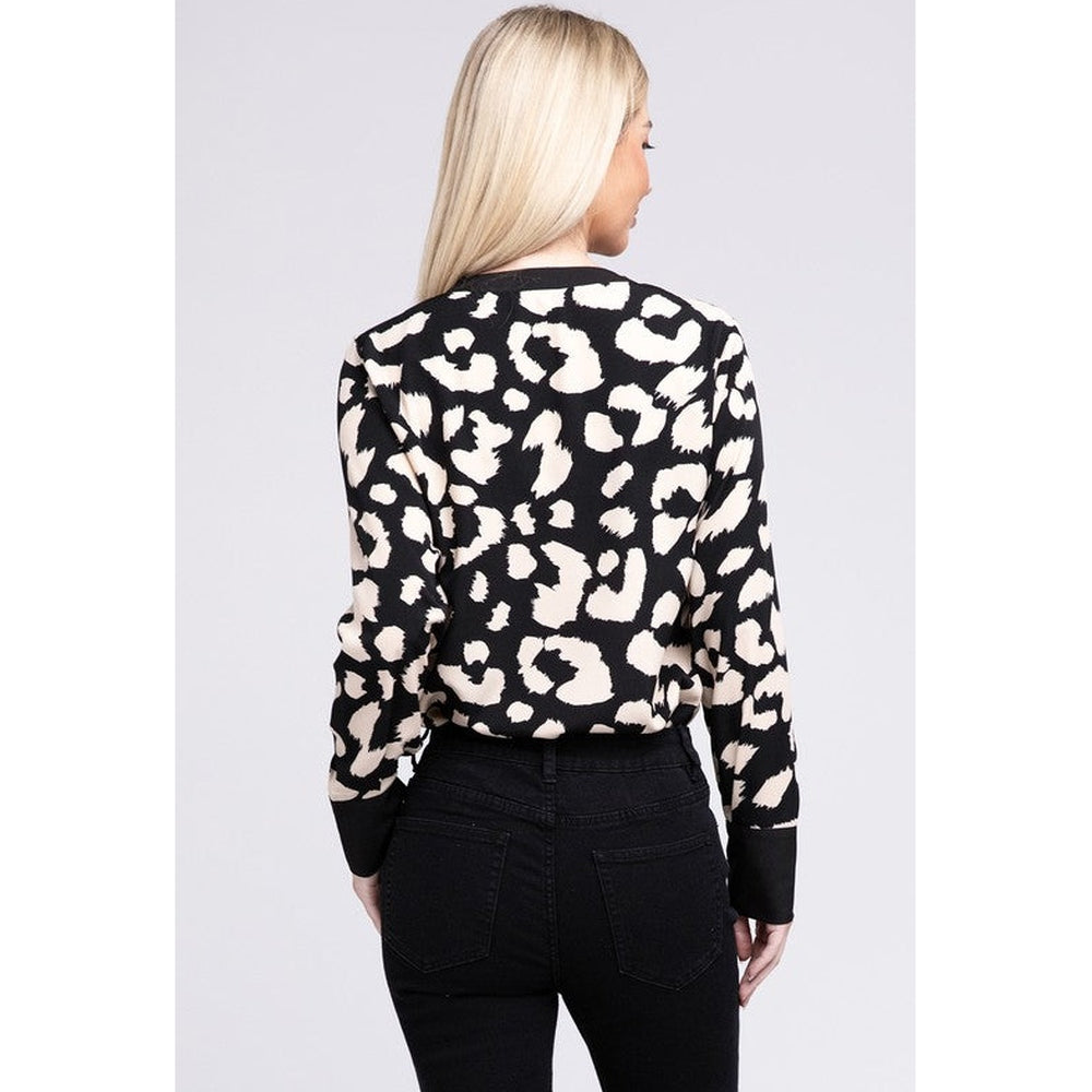 Leopard Notched Neck Blouse-Charmful Clothing Boutique