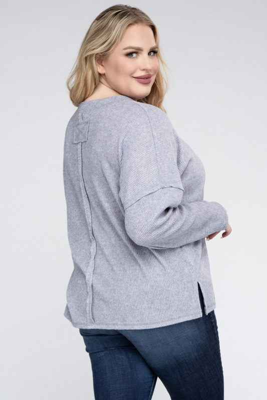 Plus Ribbed Brushed Melange Hacci Sweater-Charmful Clothing Boutique