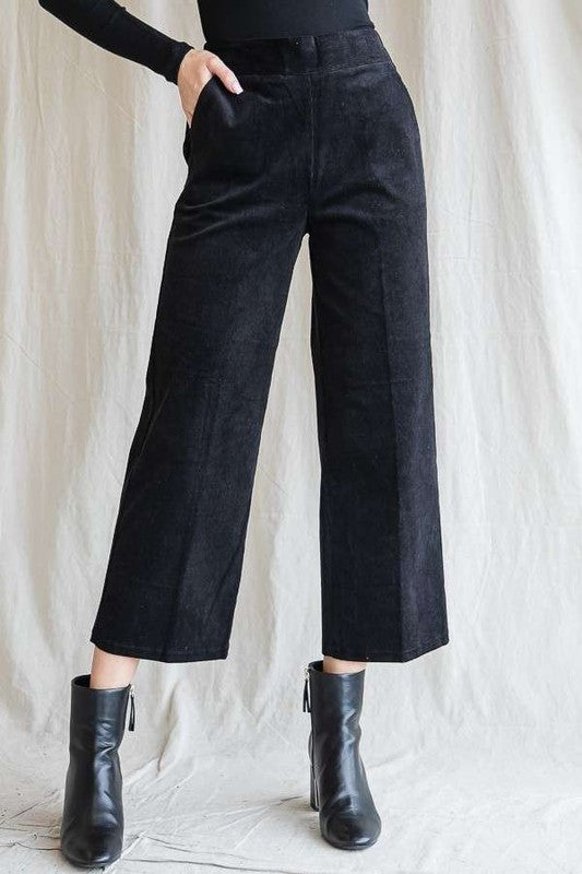 RIBBED VELVET CROP WIDE LEG PANTS PLUS-Charmful Clothing Boutique