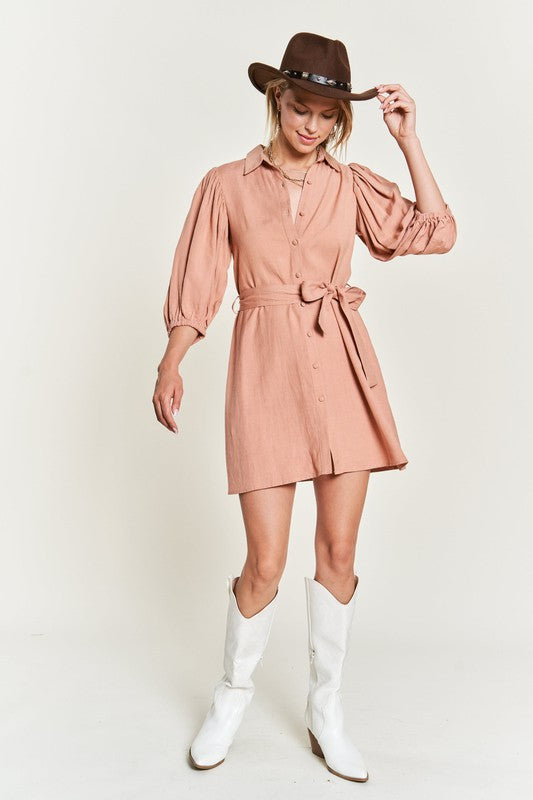 SOLID BUTTON DOWN DRESS PLUS JBJ1004P-Charmful Clothing Boutique
