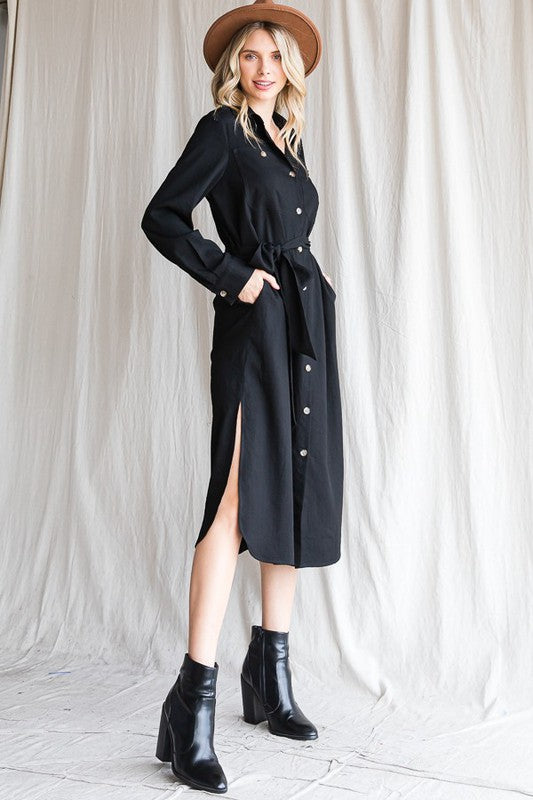 Button down shirt long dress PLUS 30-545P-Charmful Clothing Boutique