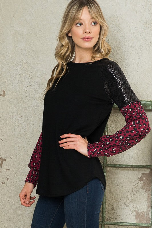 Trans Sequin Contrast Sweater Knit-Charmful Clothing Boutique