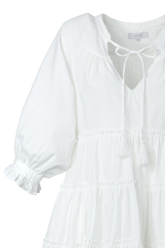 Tiered mini dress with tassel-Charmful Clothing Boutique