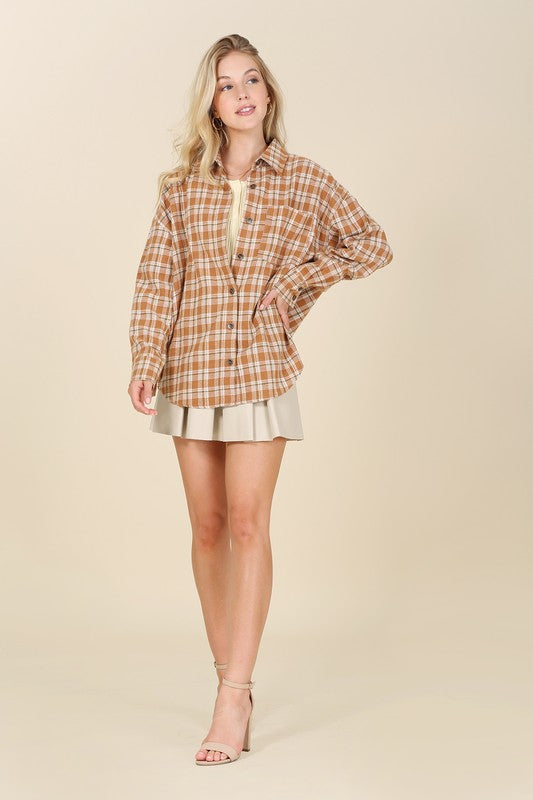 Autumn beige plaid shirts-Charmful Clothing Boutique
