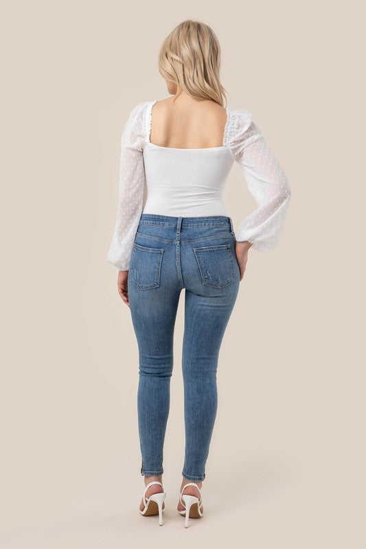 LS shirring sleeve bodysuit-Charmful Clothing Boutique
