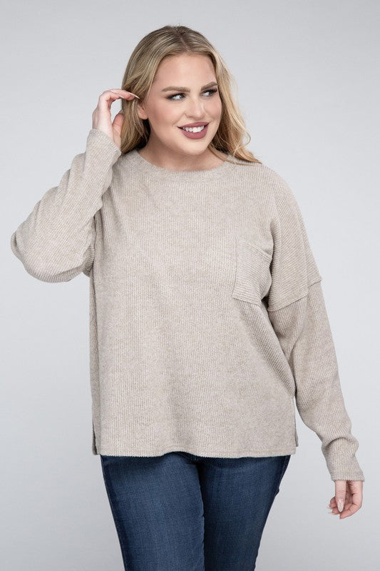 Plus Ribbed Brushed Melange Hacci Sweater-Charmful Clothing Boutique