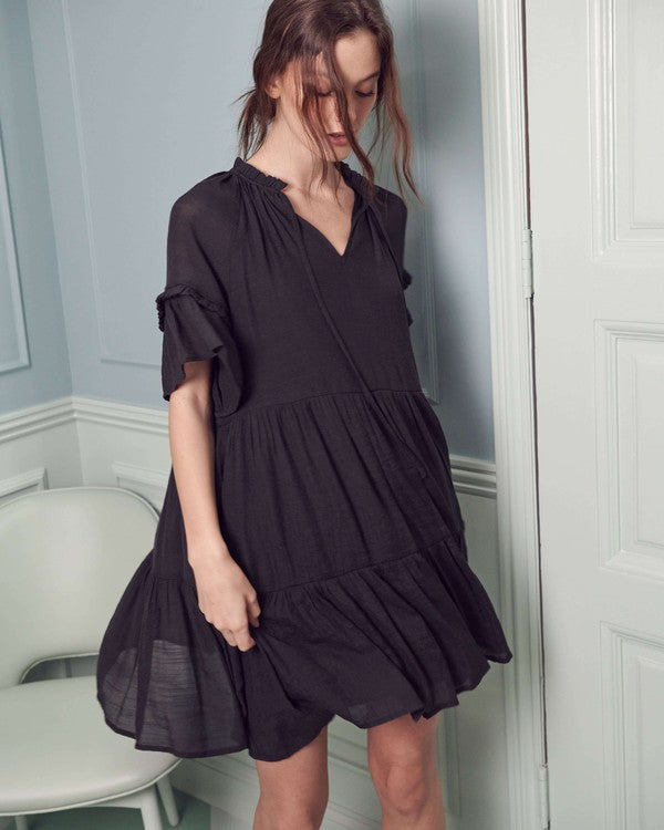 Ruffled neck tiered mini dress JBJ1054A-Charmful Clothing Boutique