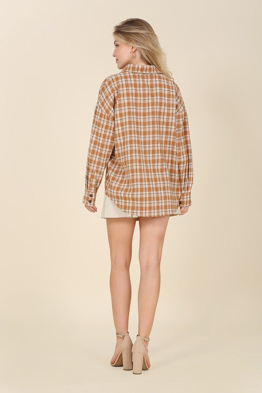Autumn beige plaid shirts-Charmful Clothing Boutique