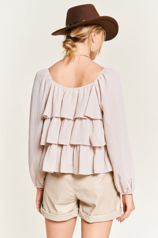 Tiered flounce designed Blouse JJT5023-Charmful Clothing Boutique
