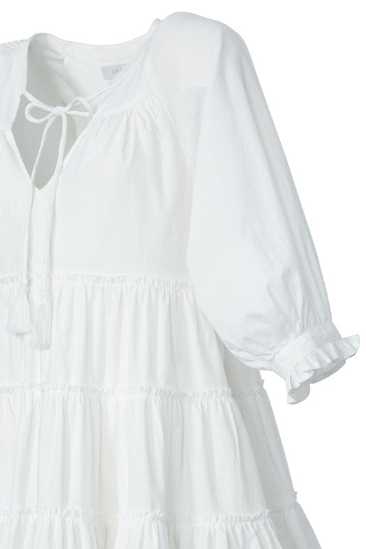 Tiered mini dress with tassel-Charmful Clothing Boutique