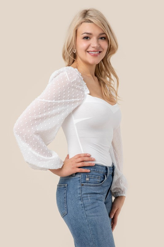 LS shirring sleeve bodysuit-Charmful Clothing Boutique
