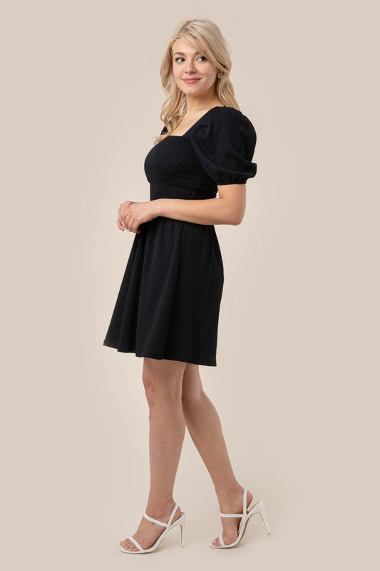 Puff sleeved smocked dress-Charmful Clothing Boutique