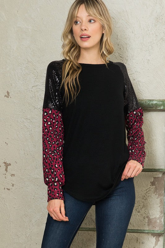 Trans Sequin Contrast Sweater Knit-Charmful Clothing Boutique