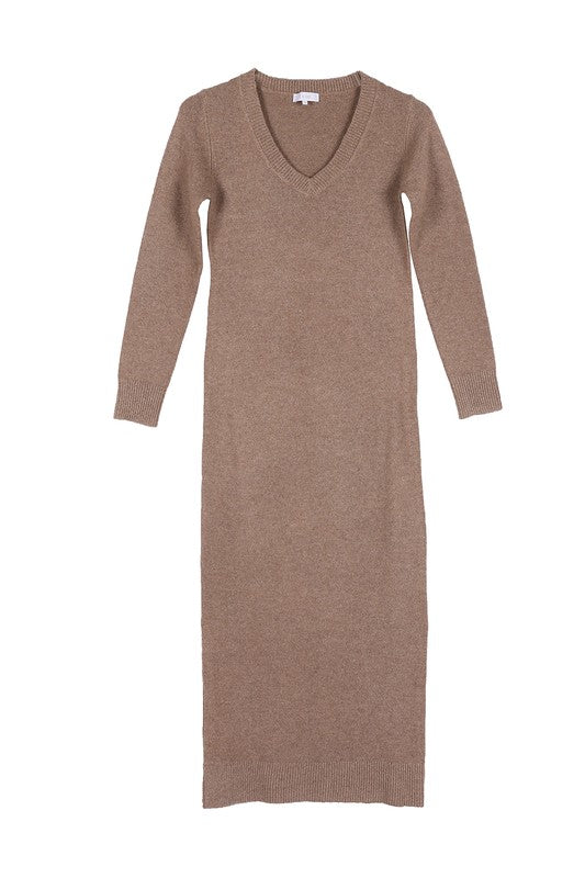V-Neck Sweater Maxi Dress-Charmful Clothing Boutique